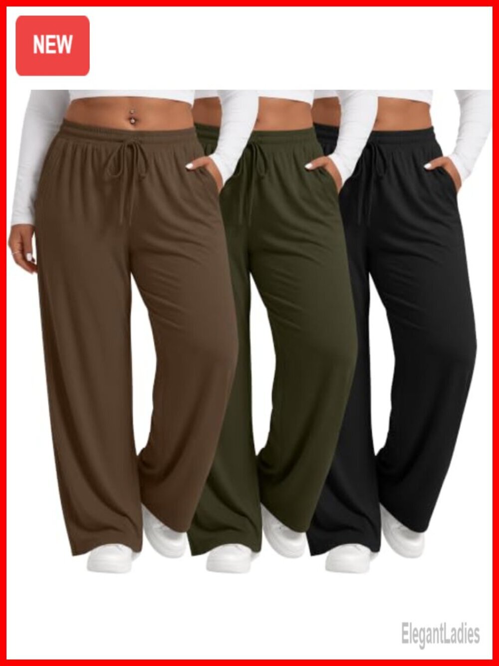 Plus Size Wide Leg Drawstring Pants 3 Pack Elastic Waist Yoga Lounge